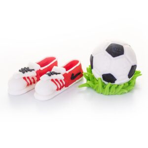 Set decorațiuni din zahăr - Fotbal(minge + ghete roșii)
