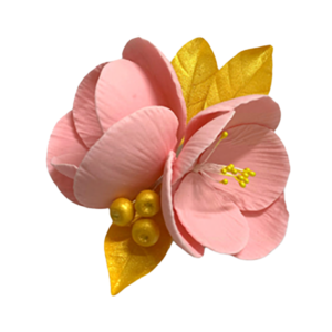Decorațiune din zahăr - Magnolie roz cu frunze aurii