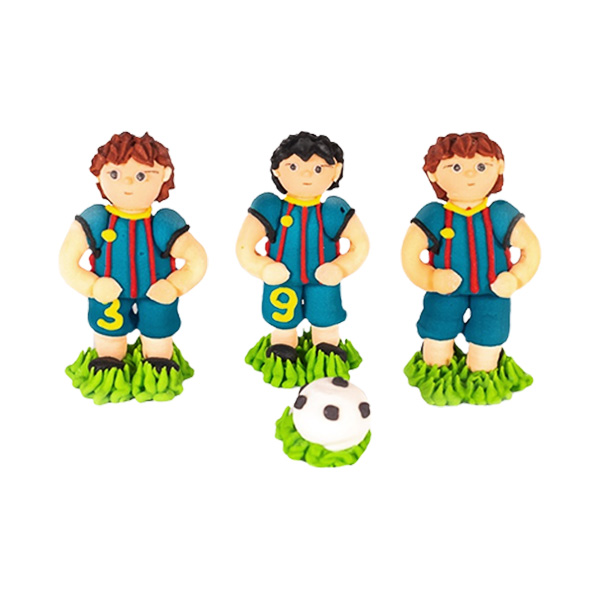Decorațiune din zahăr - Trio fotbaliști în echipament albastru