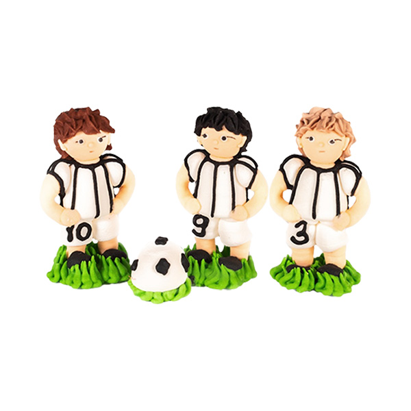 Decorațiune din zahăr - Trio fotbaliști în echipament alb