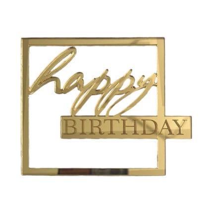 Cake topper - Topper pentru tort - "Happy Birthday" - Auriu - 1buc.