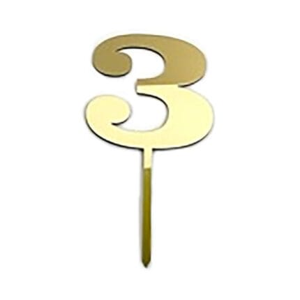 Topper acril cu efect de oglinda #19552, auriu, cifra 3 - 7 cm