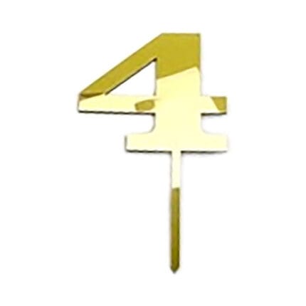 Topper acril cu efect de oglinda #19606, auriu, cifra 4 - 7 cm