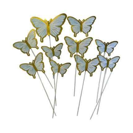 Set fluturi, bleu cu auriu, tija suport - 10buc.