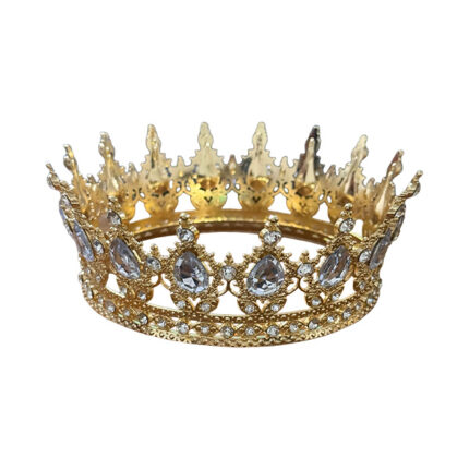 Coronita din metal aurie cu perle albe - Ø12,5 x h 5,5 cm