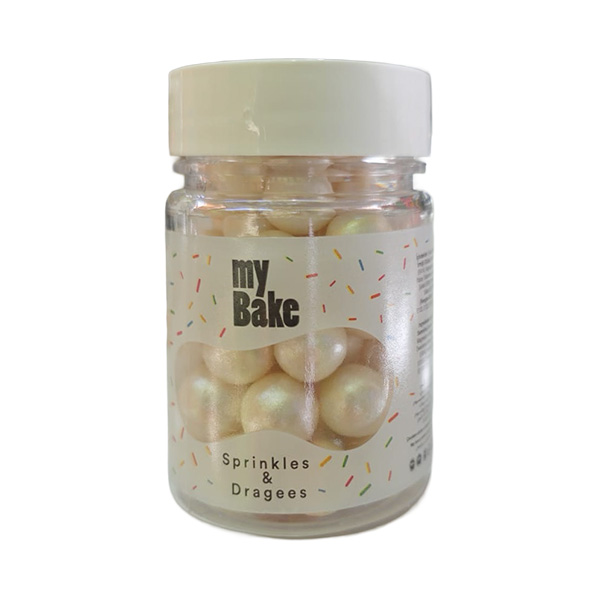 mybake-sprinkles-alb-perlat-6950 My Bake - Sprinkles - Perle decor ∅8 mm -Alb Perlat #6950 -100gr - imagine 1