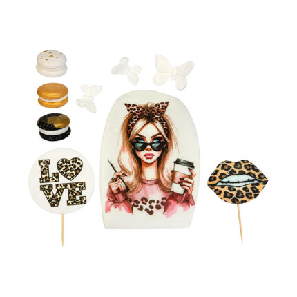 Decor tort/Topper pasta de zahar-Set "LeoLady" - 8 buc. #22852