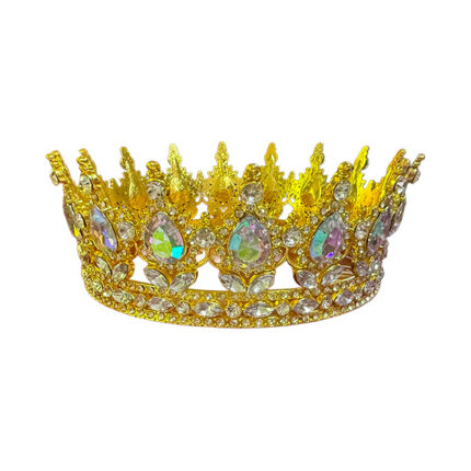 Coronita din metal aurie cu strasuri albe - Ø12,5x h 5 ,5cm