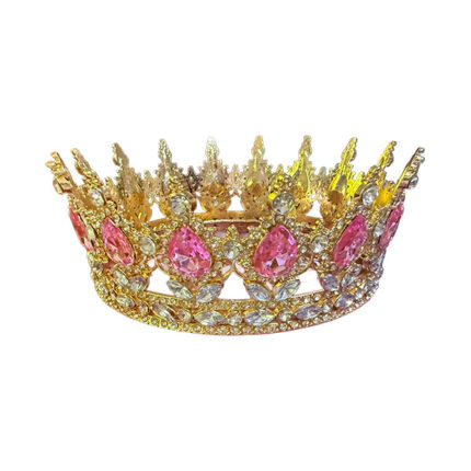 Coronita din metal aurie cu strasuri albe si roz - Ø12 x h 5 cm