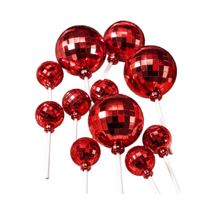 Set 12 sfere rosii pentru ornat torturi - Disco