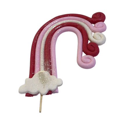 Decor tort - Curcubeu cu bucle roz #1185 - 1buc.-Pasta de Zahar