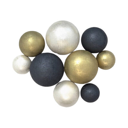 Set sfere comestibile - decoratiuni pentru deserturi - Negre / Alb perlat / Auriu antic #1369