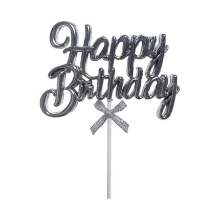 Cake topper - Topper pentru tort - "Happy Birthday" - Argintiu
