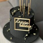 Cake topper - Topper pentru tort - "Happy Birthday" - Auriu ,patrat- 1buc. - imagine 2