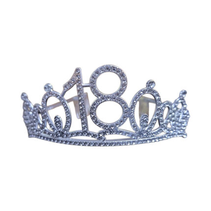 Coronita majorat argintie 18 ani cu strasuri albe - Ø13 x h 5 cm