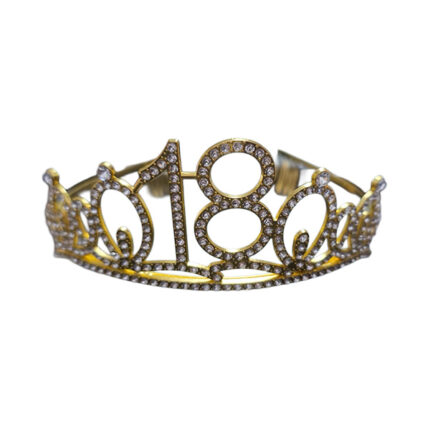 Coronita majorat aurie 18 ani cu strasuri albe - Ø13 x h 5 cm