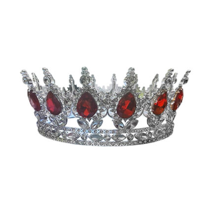 Coronita din metal argintie cu strasuri rosii si albe - Ø12.5 x h 5.5 cm