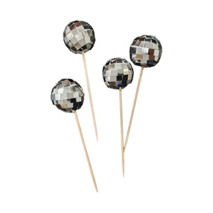 Set 4 sfere argintii pentru ornat torturi - Disco
