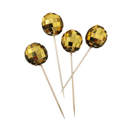 Set 4 sfere aurii pentru ornat torturi - Disco
