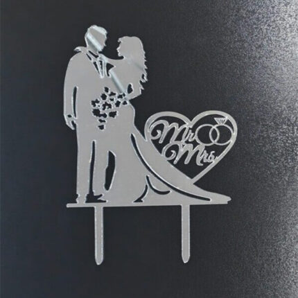 Cake topper - Topper Argintiu pentru tort - Logodna Mr & Mrs