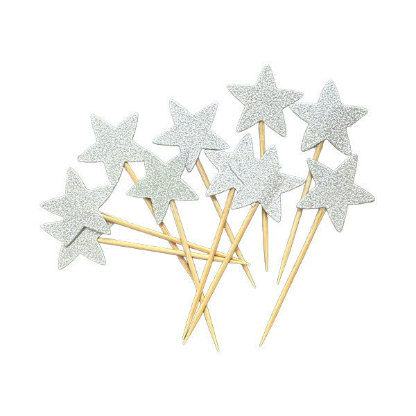 topper-stelute-cu-sclipici-argintii-12102026 Cake topper - Topper pentru tort - Stelute cu sclipici - Argintii - 10buc. - imagine 1