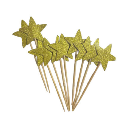 Cake topper - Topper pentru tort - Stelute cu sclipici - Aurii - 10buc.