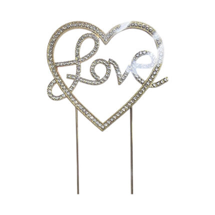 Cake topper - Topper pentru tort - Love, Inima - Auriu-strasuri