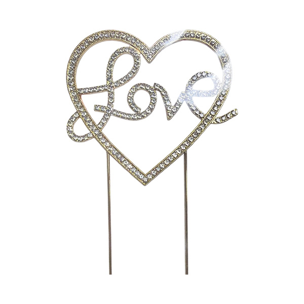 topper-tort-love-inima-auriu-12102026 Cake topper - Topper pentru tort - Love, Inima - Auriu-strasuri - imagine 1